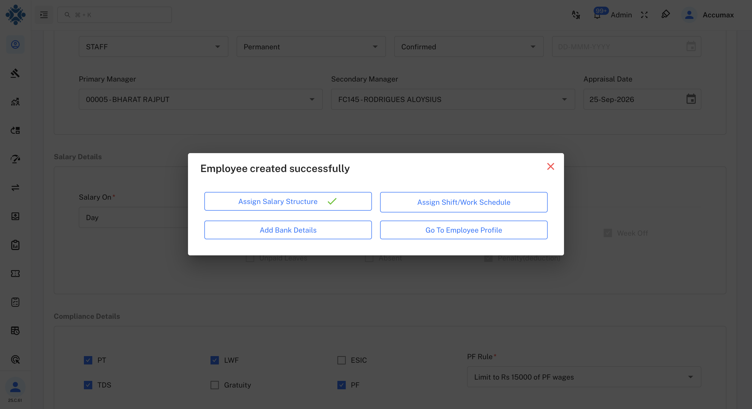 Employee Creation Success Modal