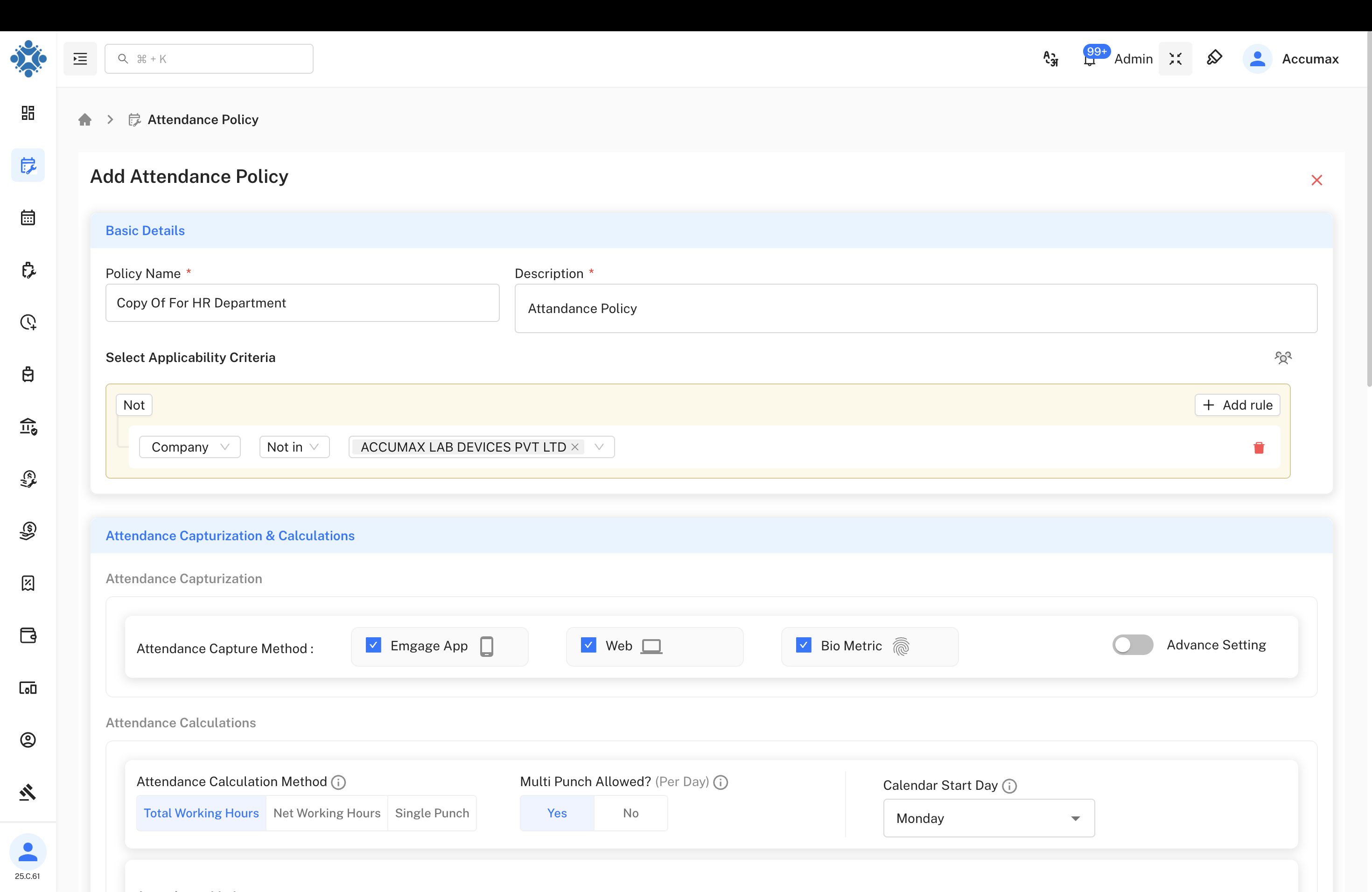 Edit Attendance Policy