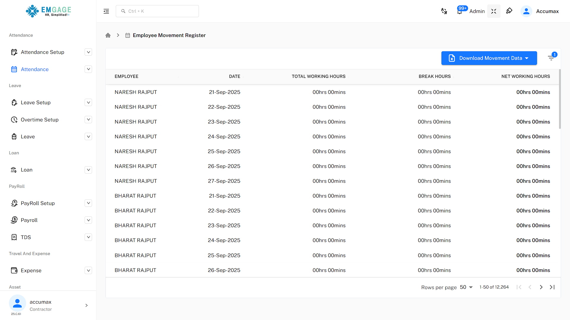 Employee Movement Registry Filters